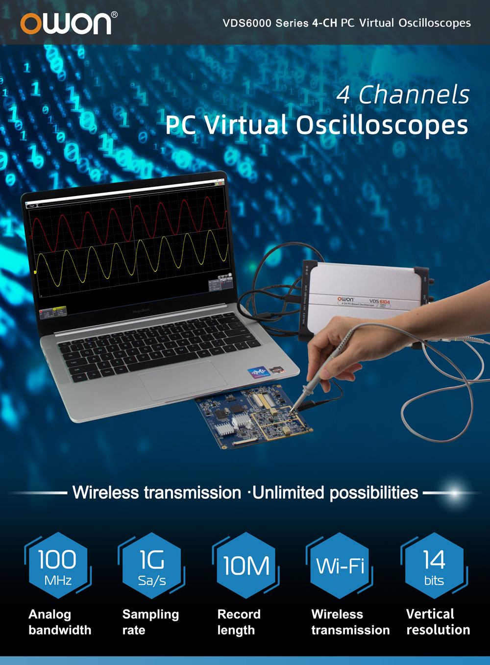 OWON VDS6000シリーズ PCベース・デジタル・オシロスコープ（型番:VDS6074, 70MHz, 4CH）
