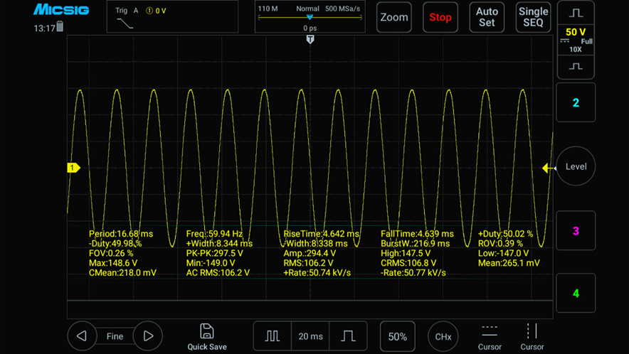 フローティング測定による商用電源ラインの測定波形