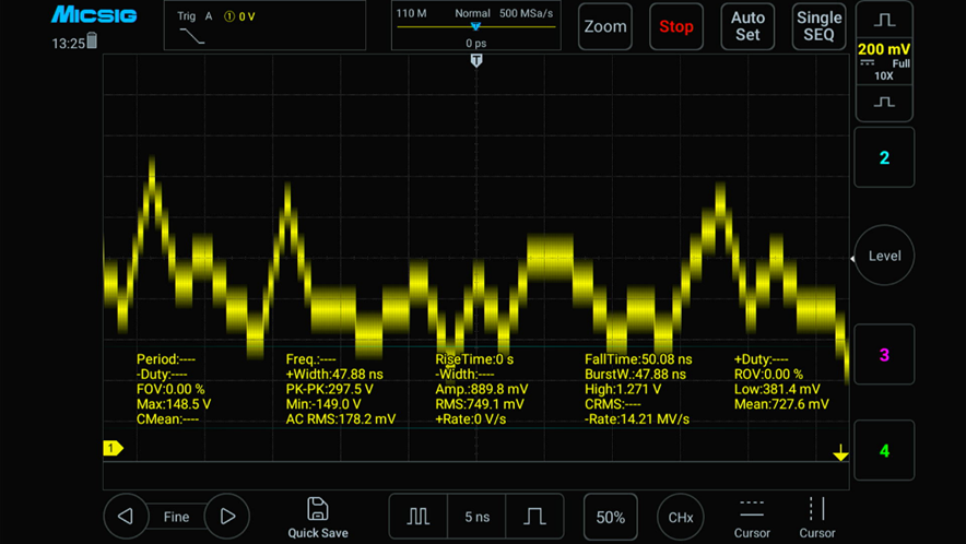 フローティング測定による商用電源ラインの測定波形(超拡大)