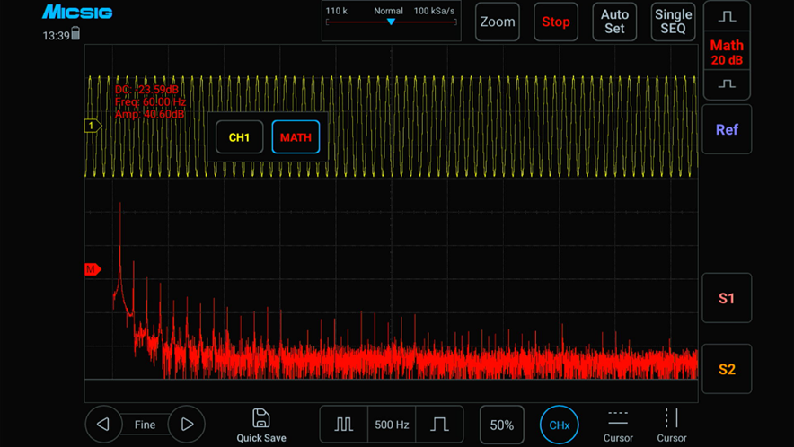 フローティング測定による商用電源ラインの周波数解析