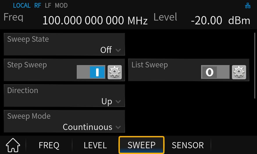 スイープの設定