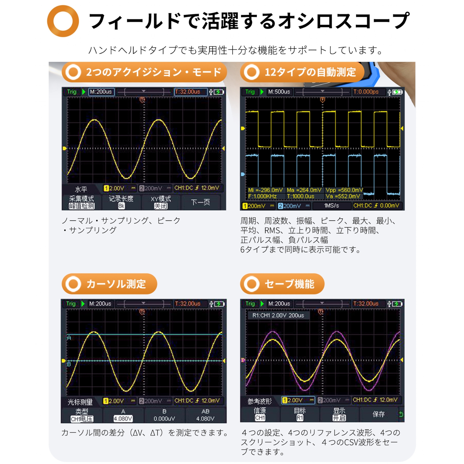 フィールドで活躍するオシロスコープ