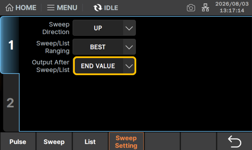 Output After Sweep/ListをEND VALUEに設定