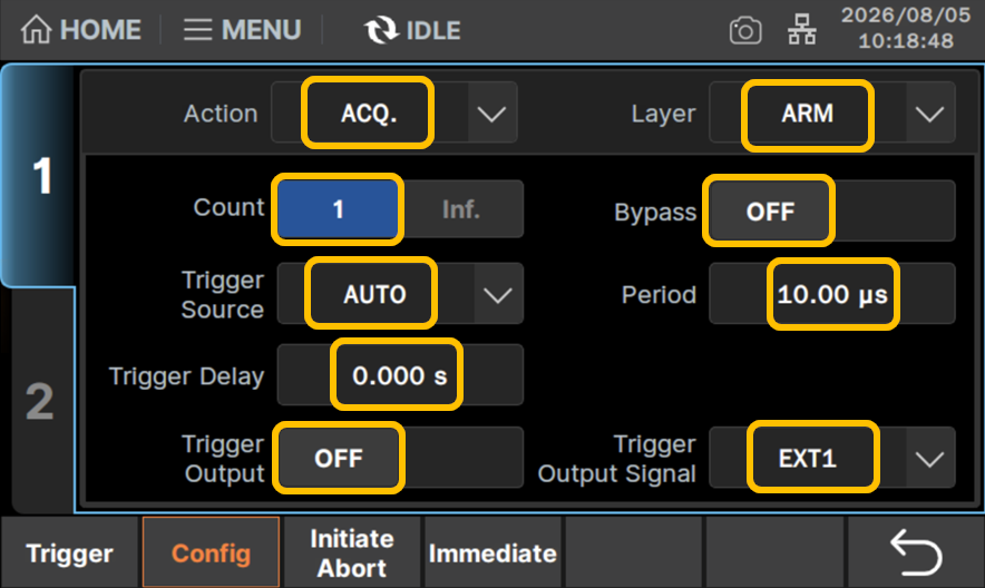 Layer：ARM、Action：ACQに設定