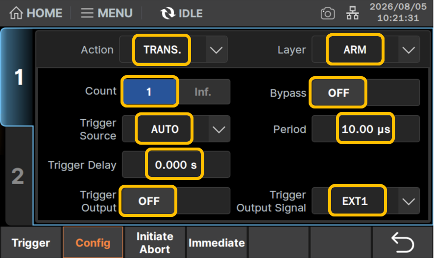 Layer：ARM、Action：TRANS設定