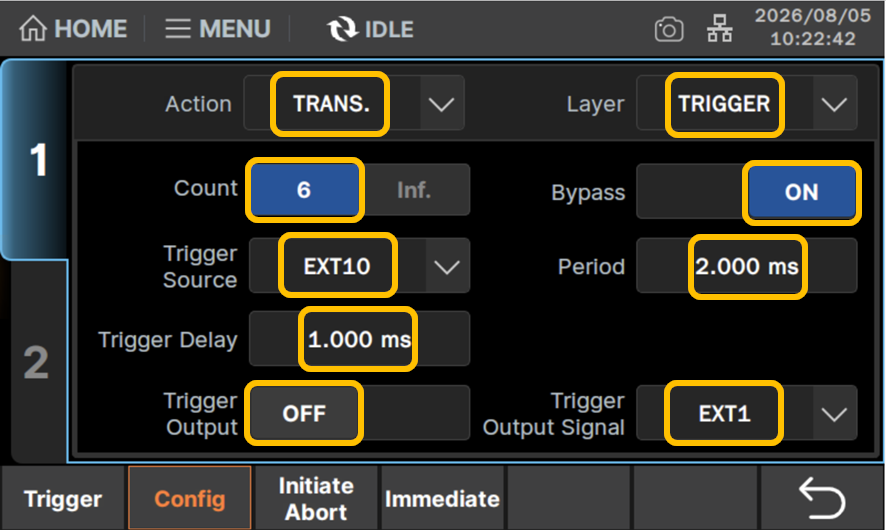 Layer：TRIGGER、Action：TRANSに設定