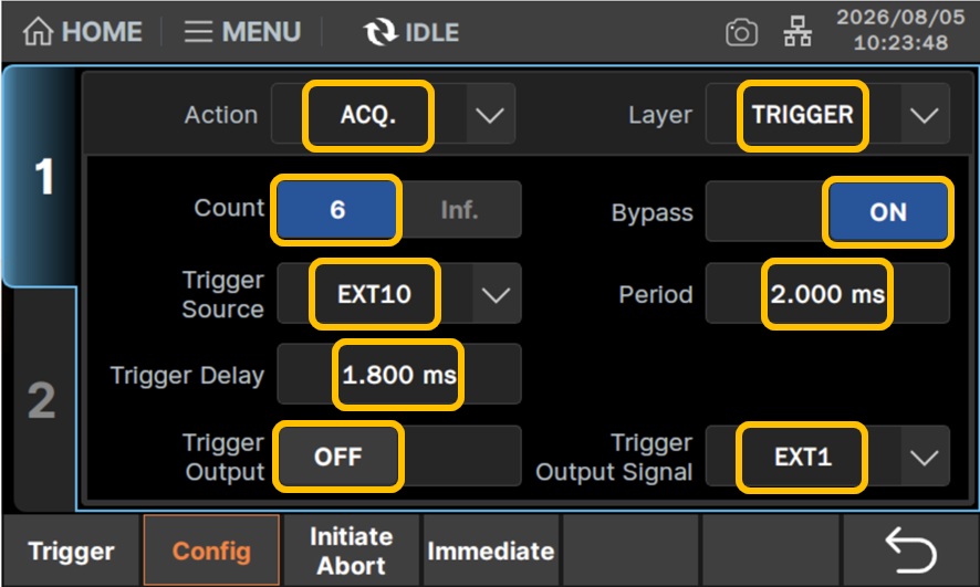 Layer：TRIGGER、Action：ACQに設定