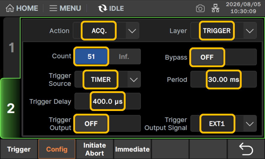 Layer：TRIGGER、Action：ACQに設定