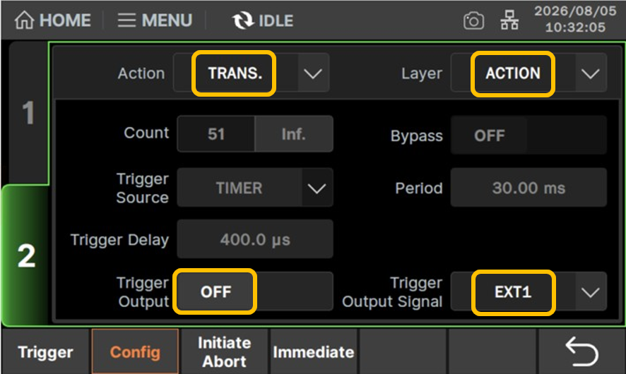 Layer：ACTION、Action：TRANSに設定