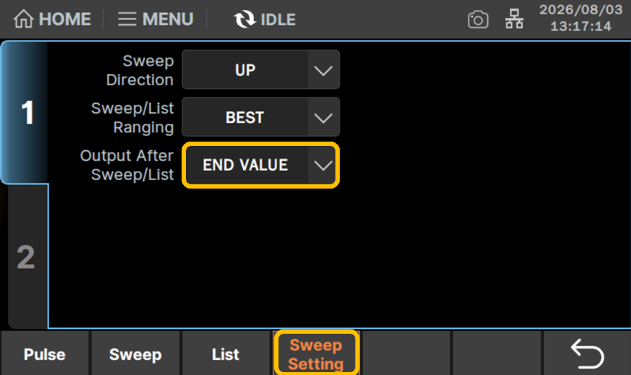 Output After Sweep/ListをEND VALUEに設定