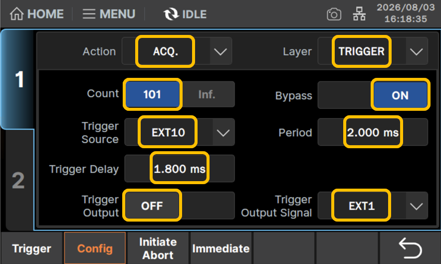 Layer:TRIGGER、Action:ACQに設定