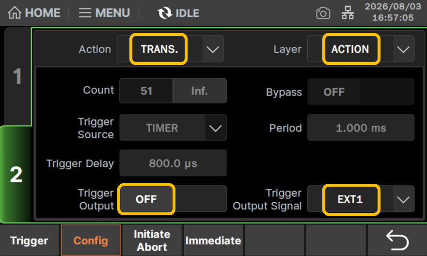 Layer:ACTION、Action:TRANSに設定